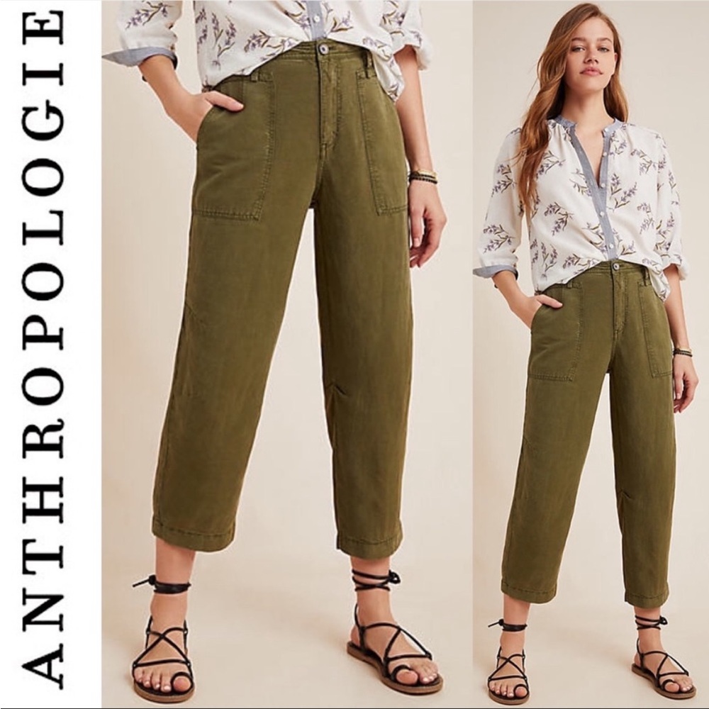 Anthropologie Audra Utility Cropped Linen Lyocell Ankle  Boho Pants Plus Size 32